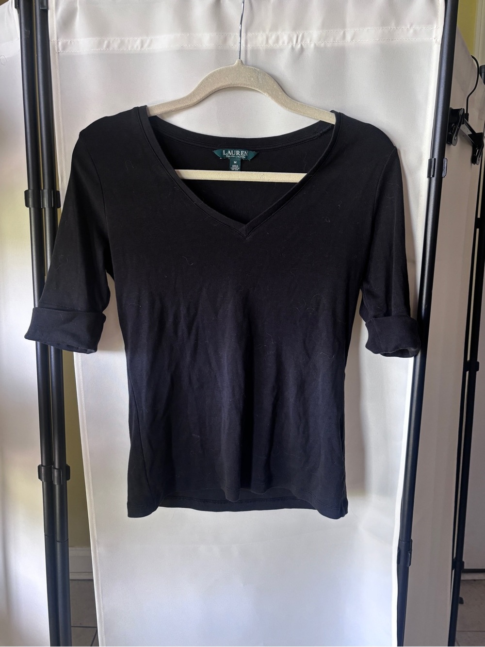 Ralph Lauren Black V-Neck Roll-Sleeve Tee